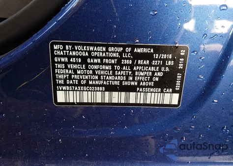 2016 Volkswagen Passat 1.8T Se from USA, damaged, VIN 1VWBS7A3XGC023893